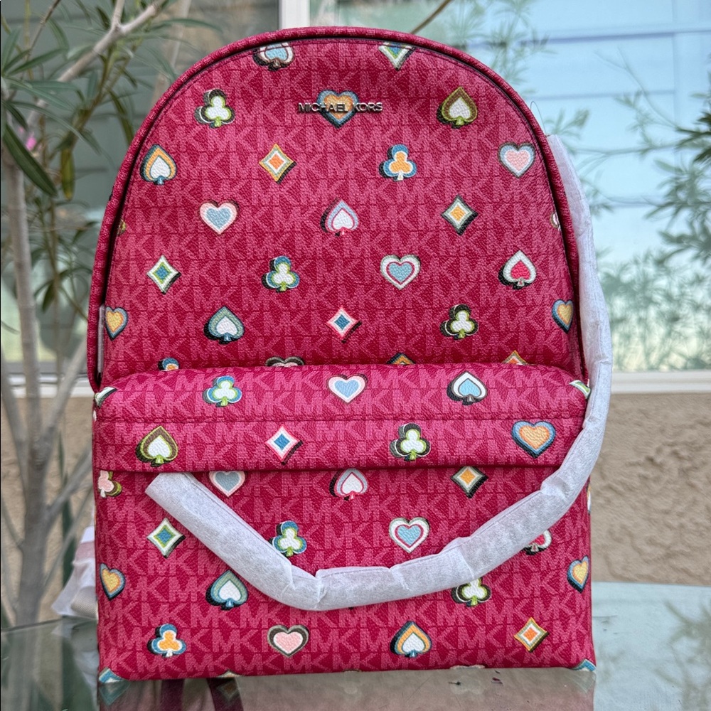 Michael Kors Red Heart and Diamond Pattern Backpack